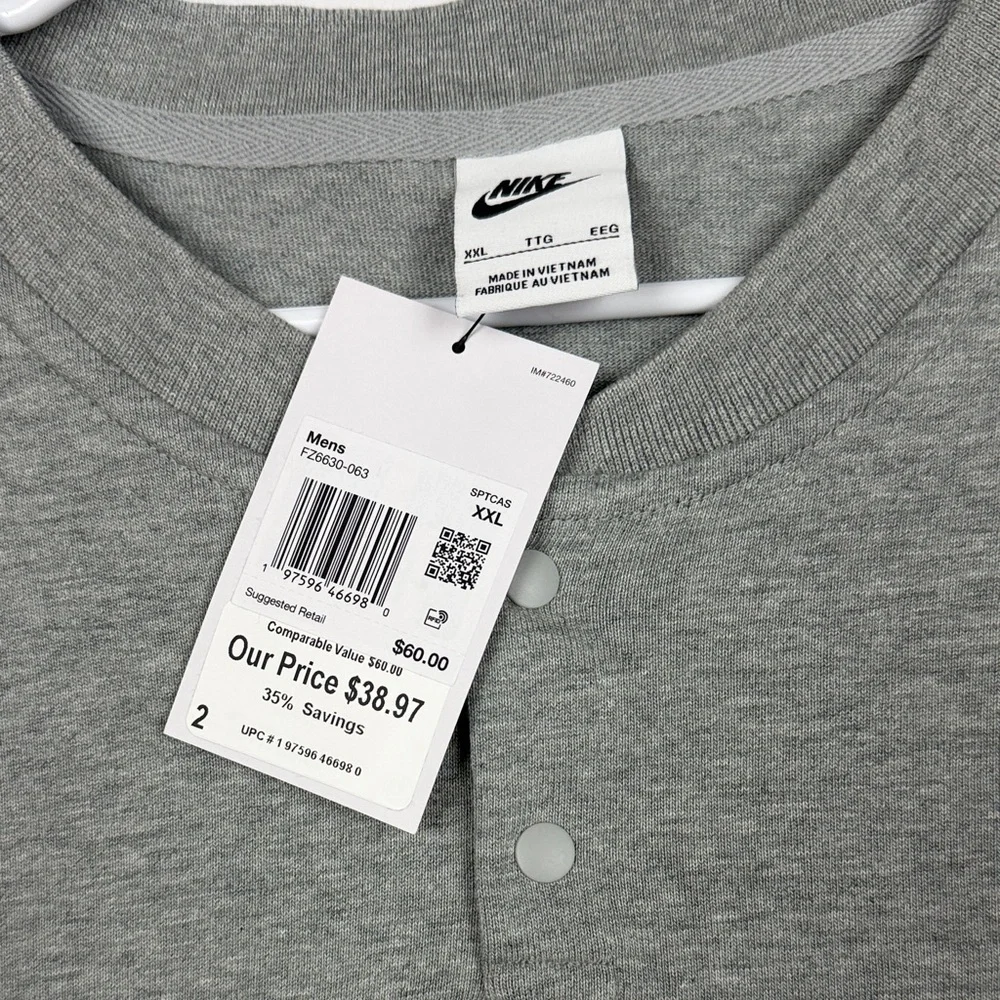 Nike Men's Heather Gray Long Sleeve Tee XXL. NWT